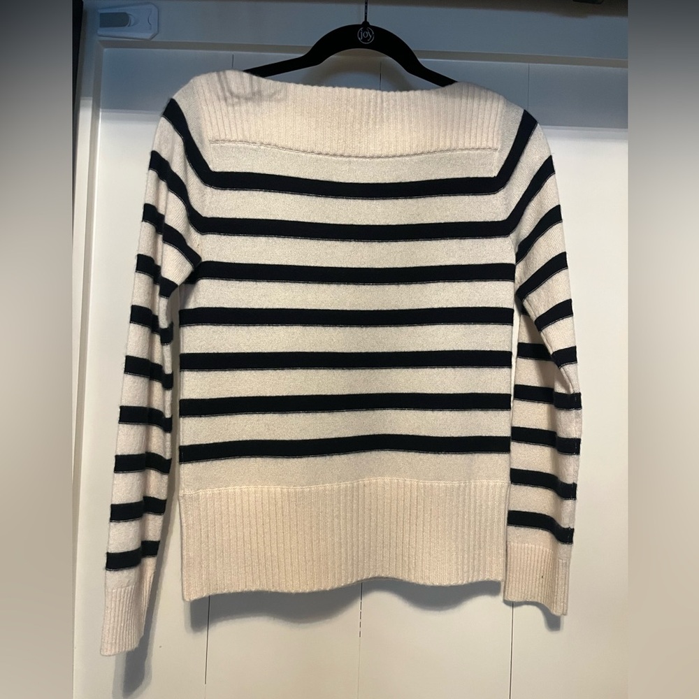 Club Monaco Black and Cream Striped Cashmere Sweater